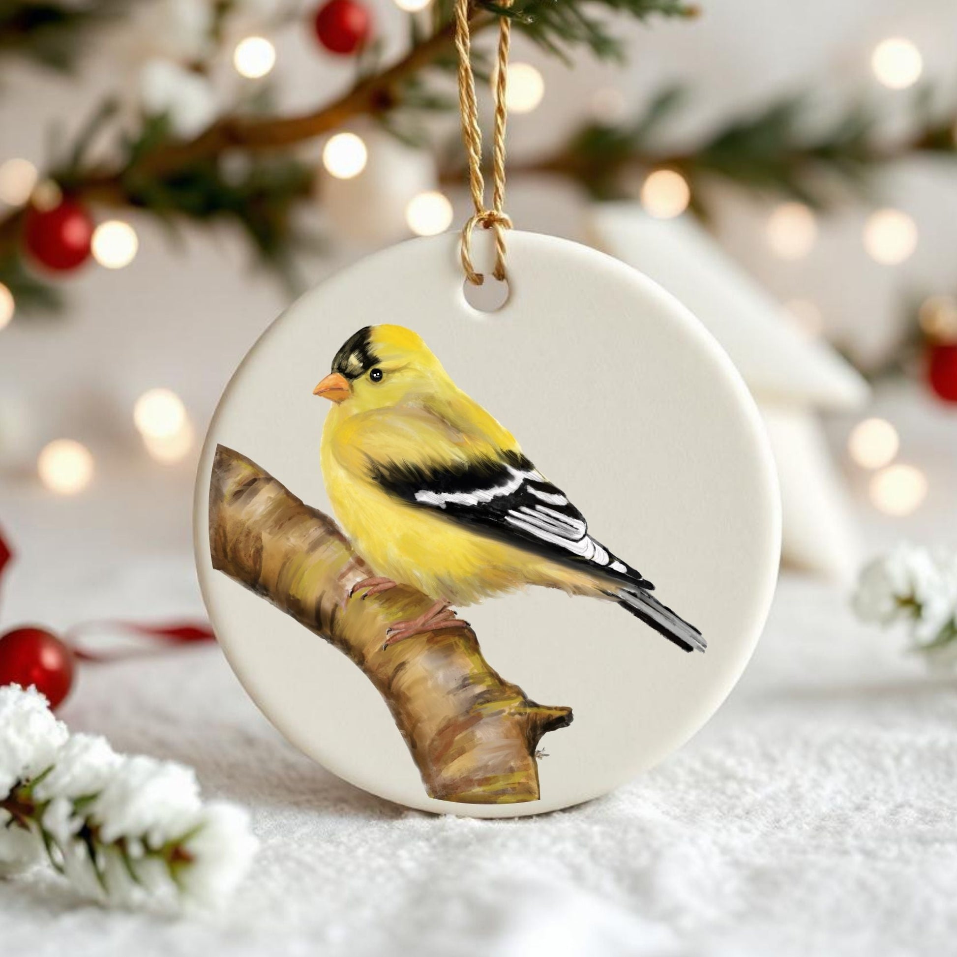 American Goldfinch Ceramic Ornament - MerikaArt