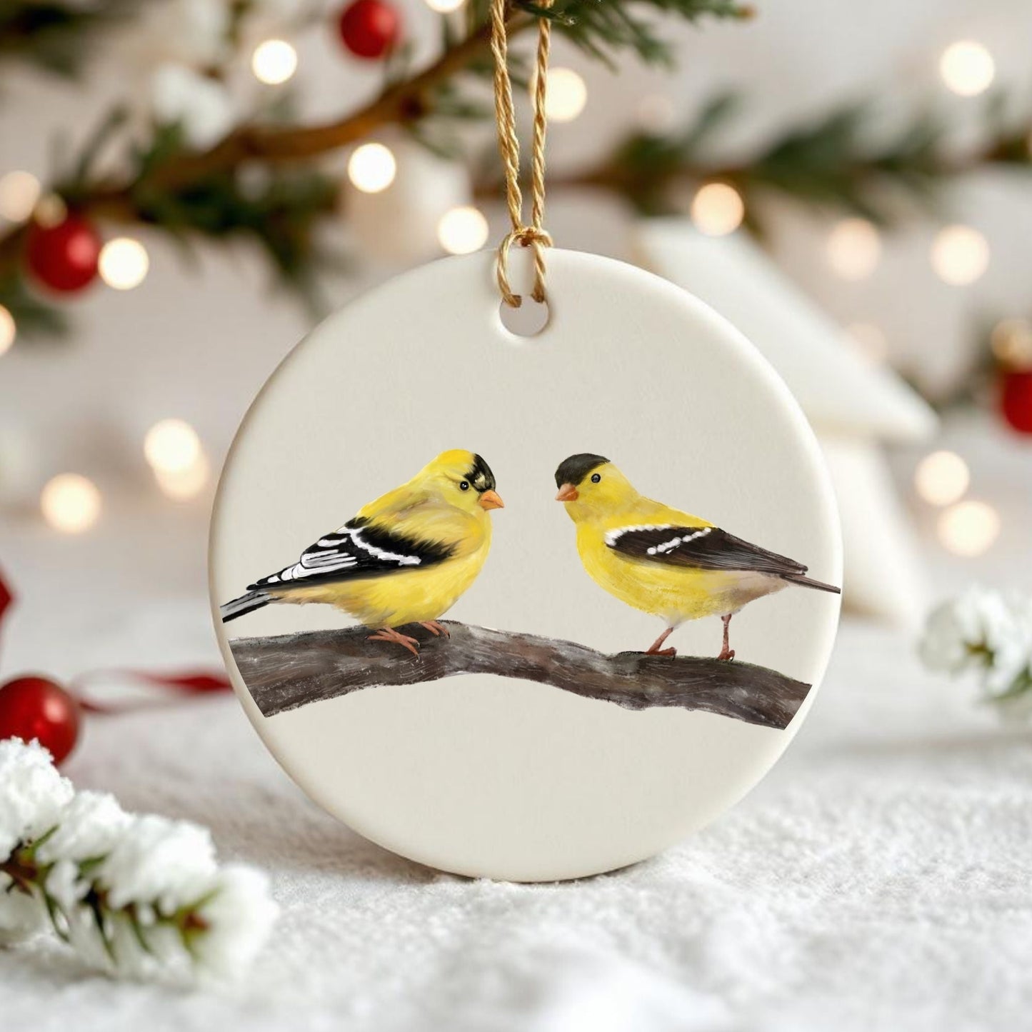 American Goldfinch Ceramic Ornament - MerikaArt