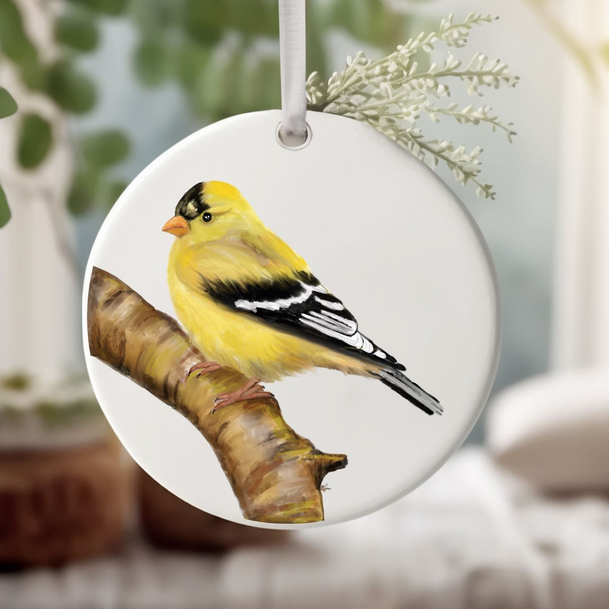 American Goldfinch Ceramic Ornament - MerikaArt