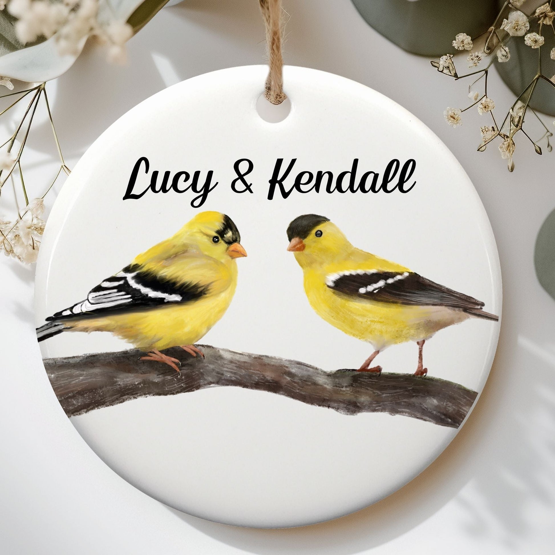 American Goldfinch Ceramic Ornament - MerikaArt