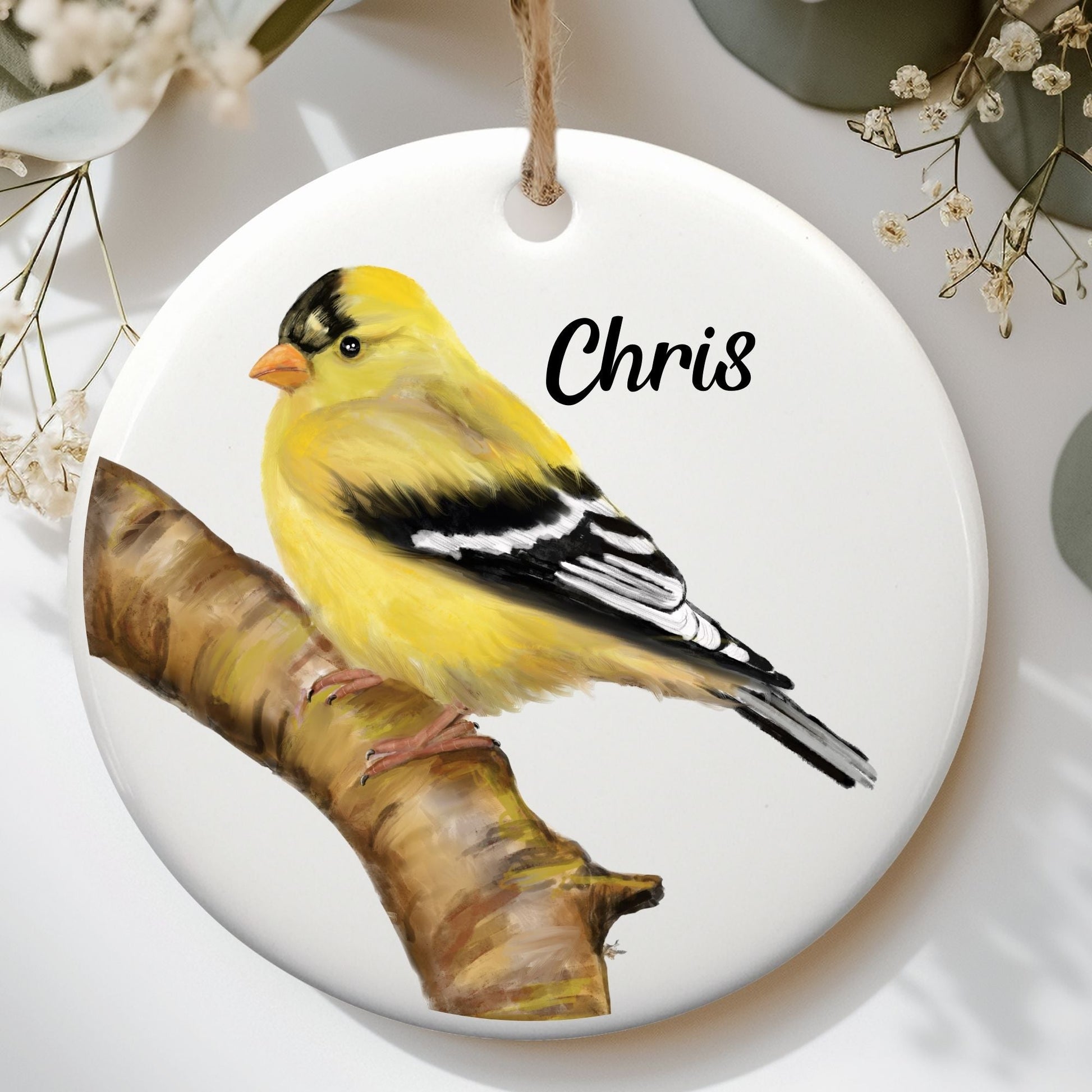 American Goldfinch Ceramic Ornament - MerikaArt