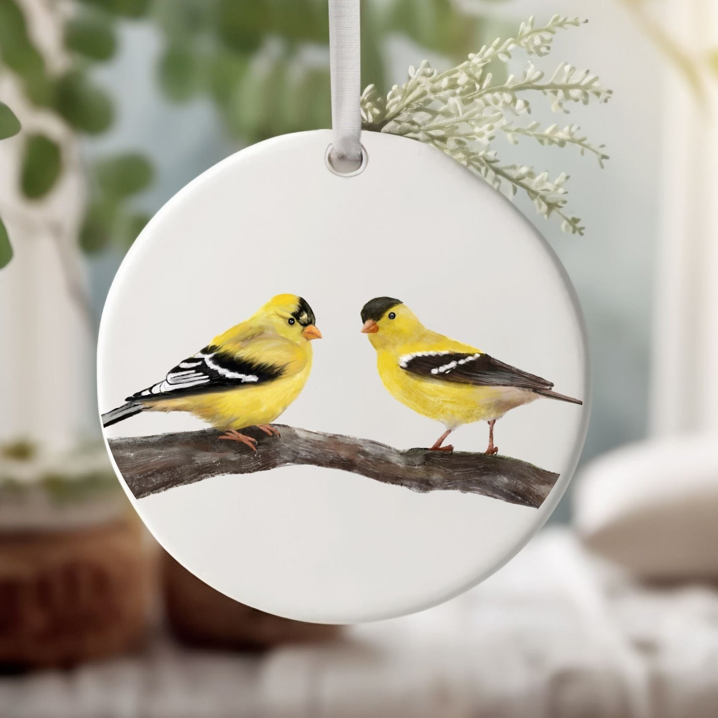 American Goldfinch Ceramic Ornament - MerikaArt