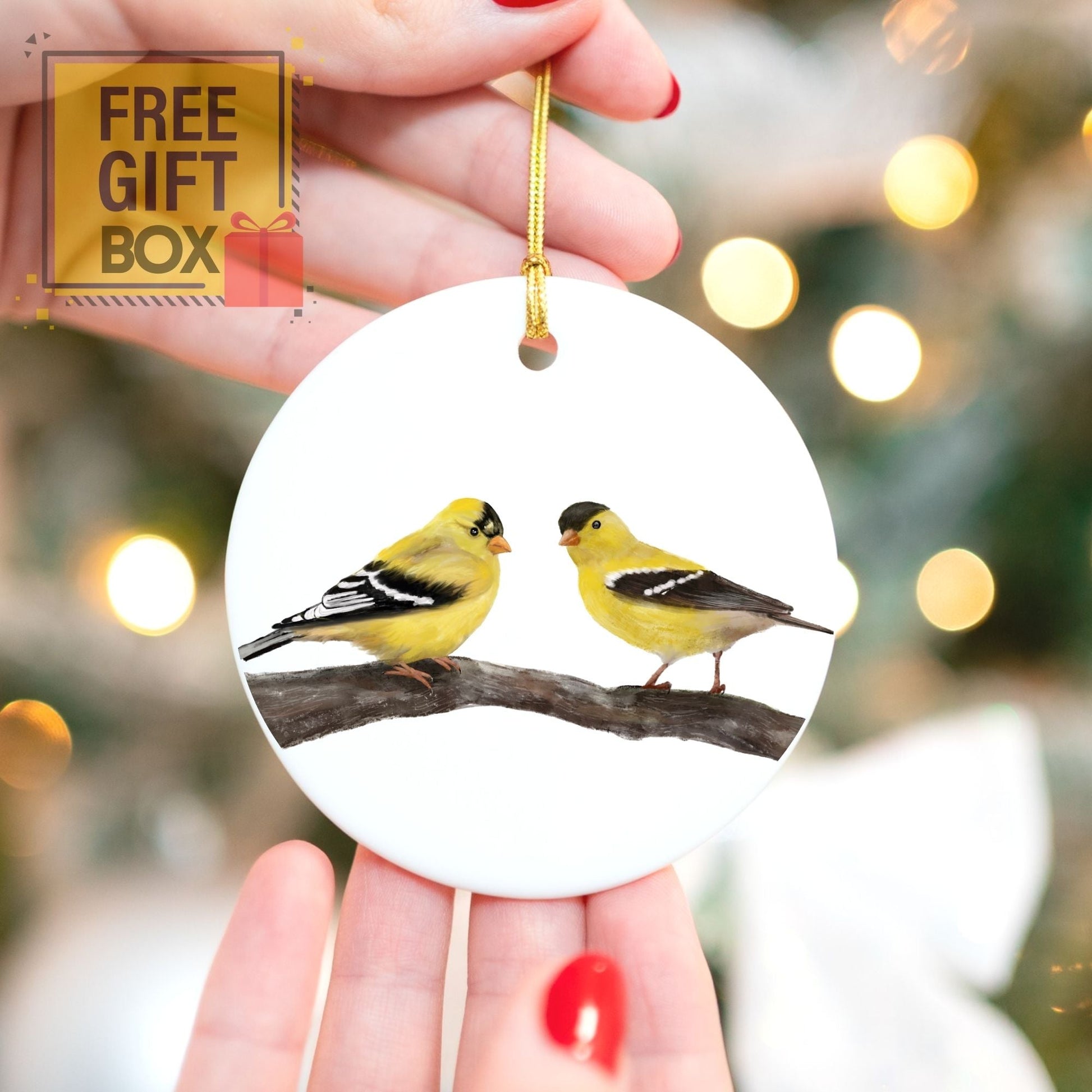 American Goldfinch Ceramic Ornament - MerikaArt