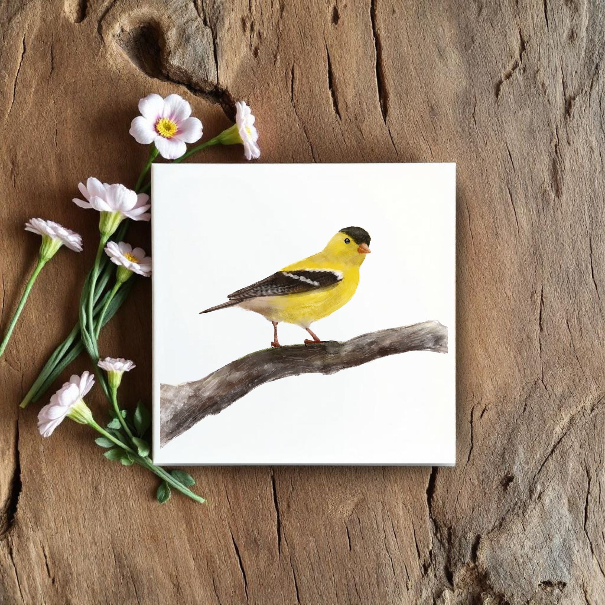 American Goldfinch Ceramic Tile – Handcrafted Bird Art - MerikaArt