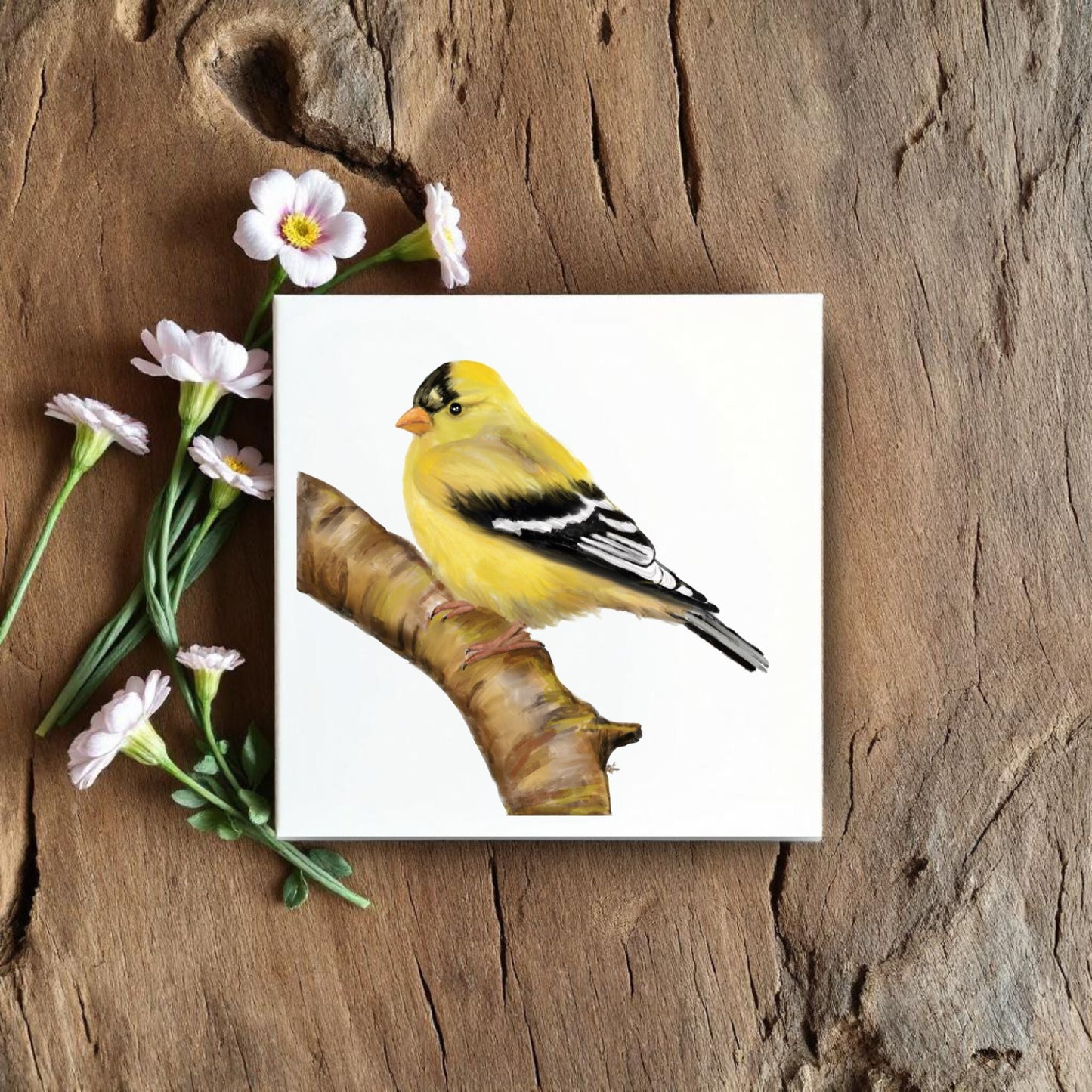 American Goldfinch Ceramic Tile – Handcrafted Bird Design - MerikaArt