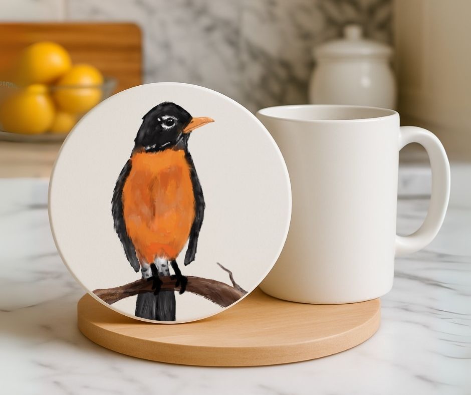 American Robin Ceramic Coaster - MerikaArt
