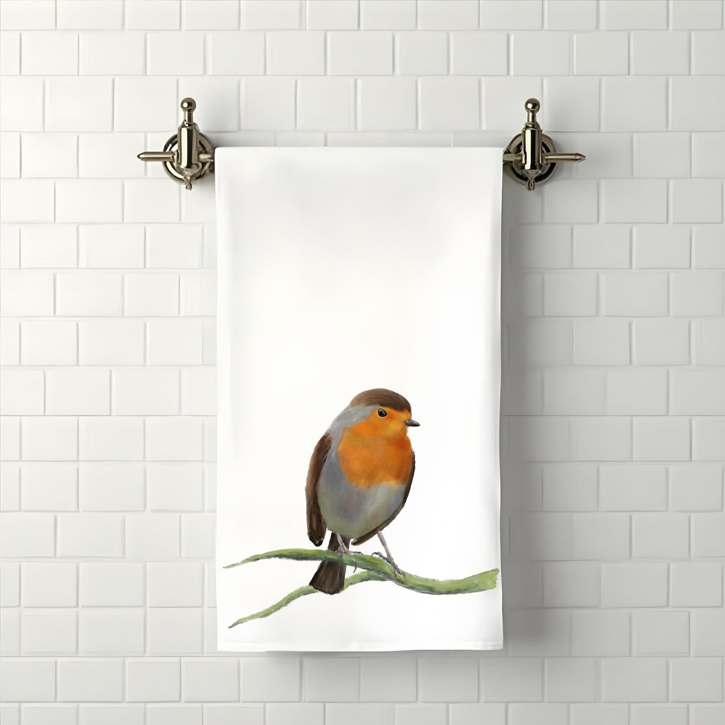 American Robin on Branch Bathroom Towel - MerikaArt
