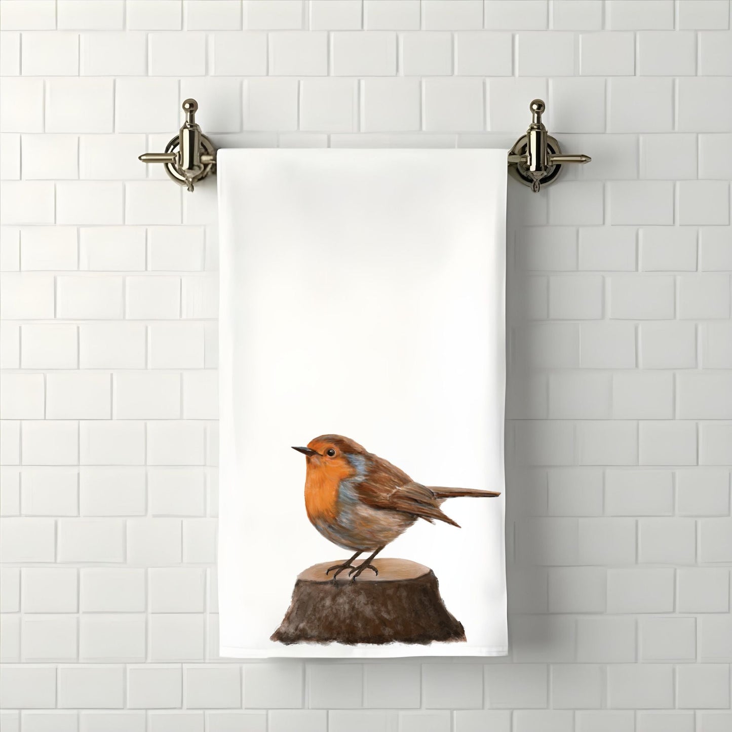 American Robin on Tree Stump Bathroom Towel - MerikaArt