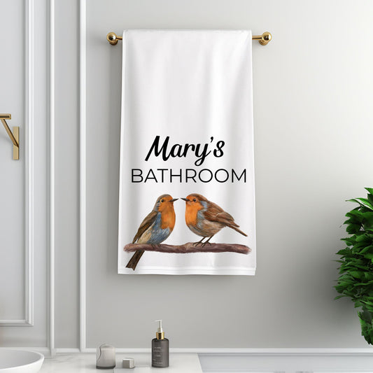 American Robin Pair on Branch Bathroom Towel - MerikaArt