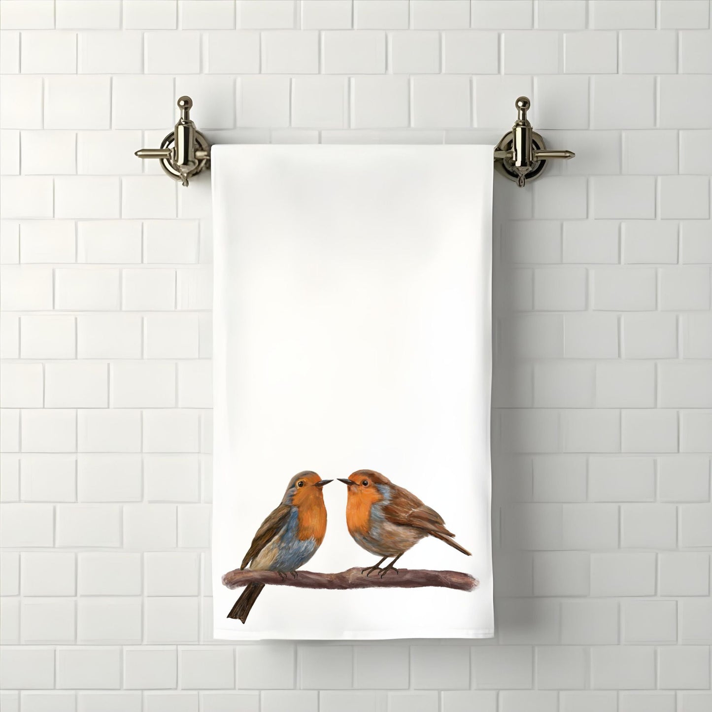 American Robin Pair on Branch Bathroom Towel - MerikaArt