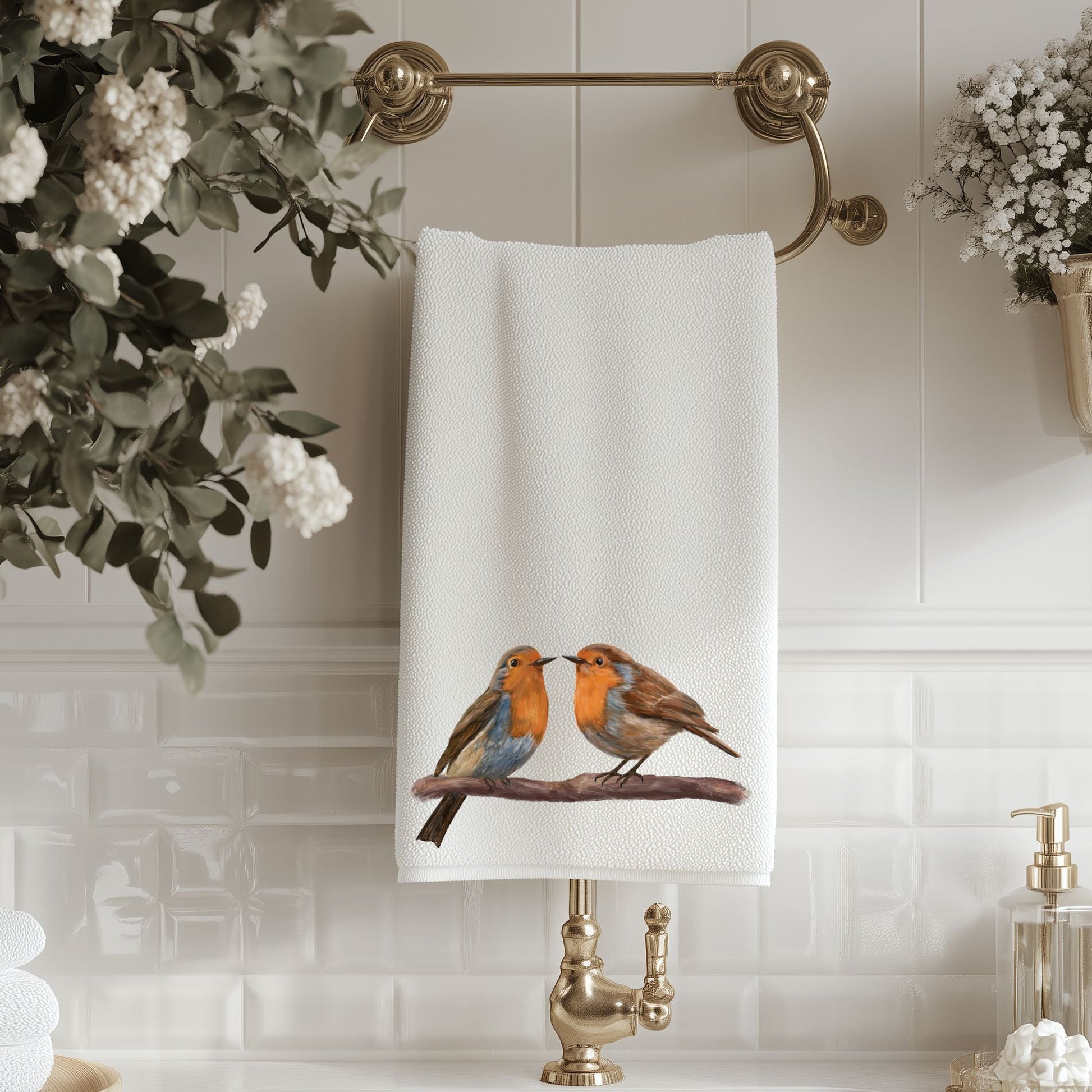 American Robin Pair on Branch Bathroom Towel - MerikaArt