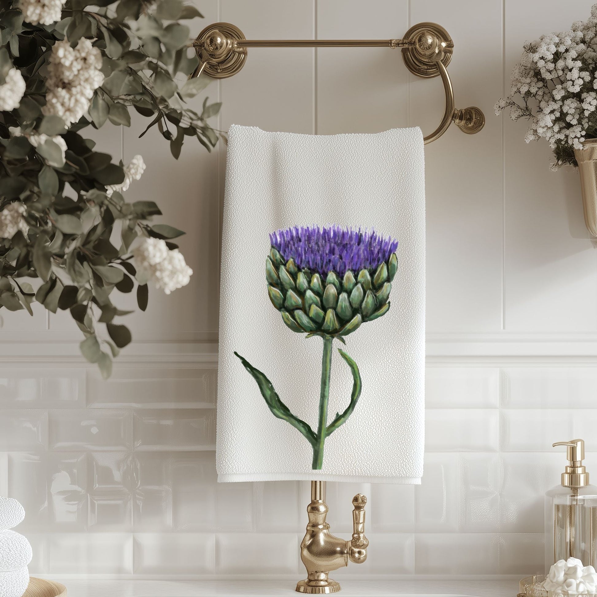 Artichoke Flower Bathroom Towel - MerikaArt