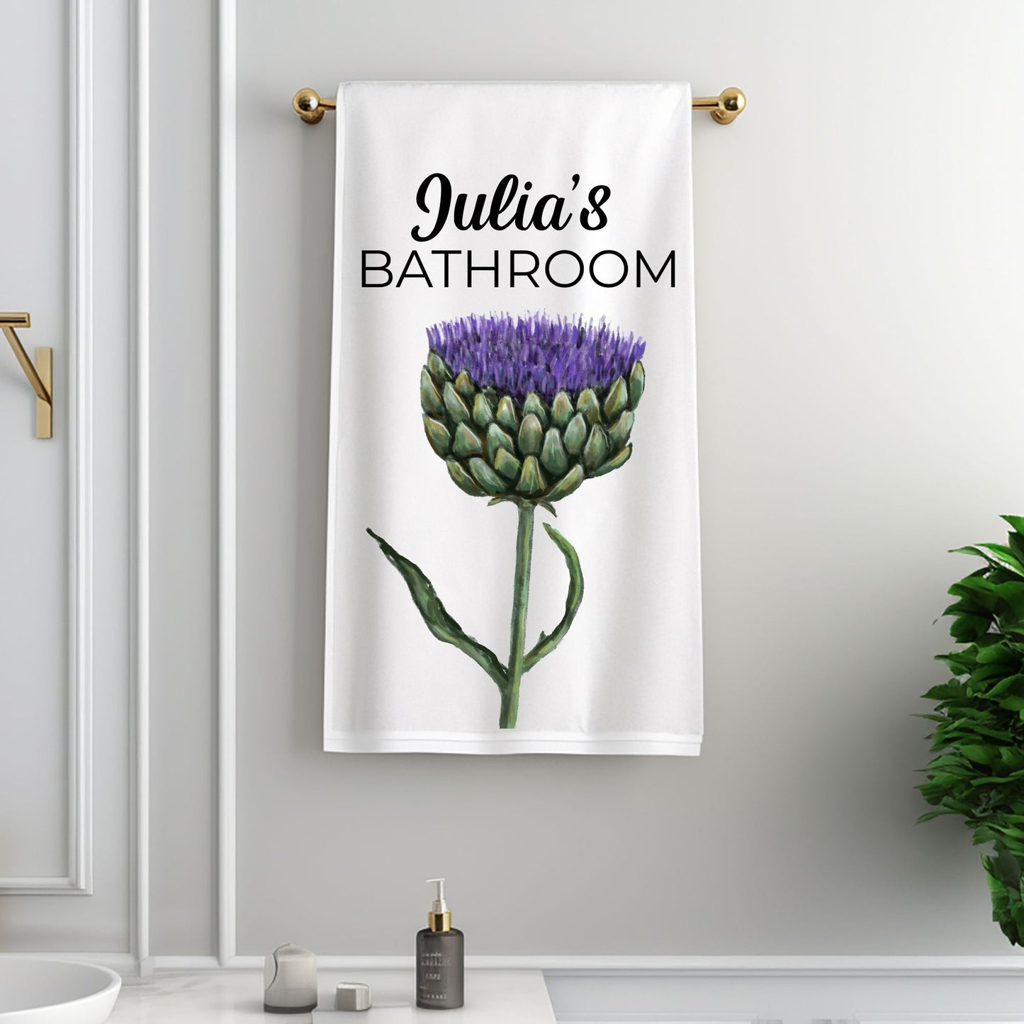 Artichoke Flower Bathroom Towel - MerikaArt