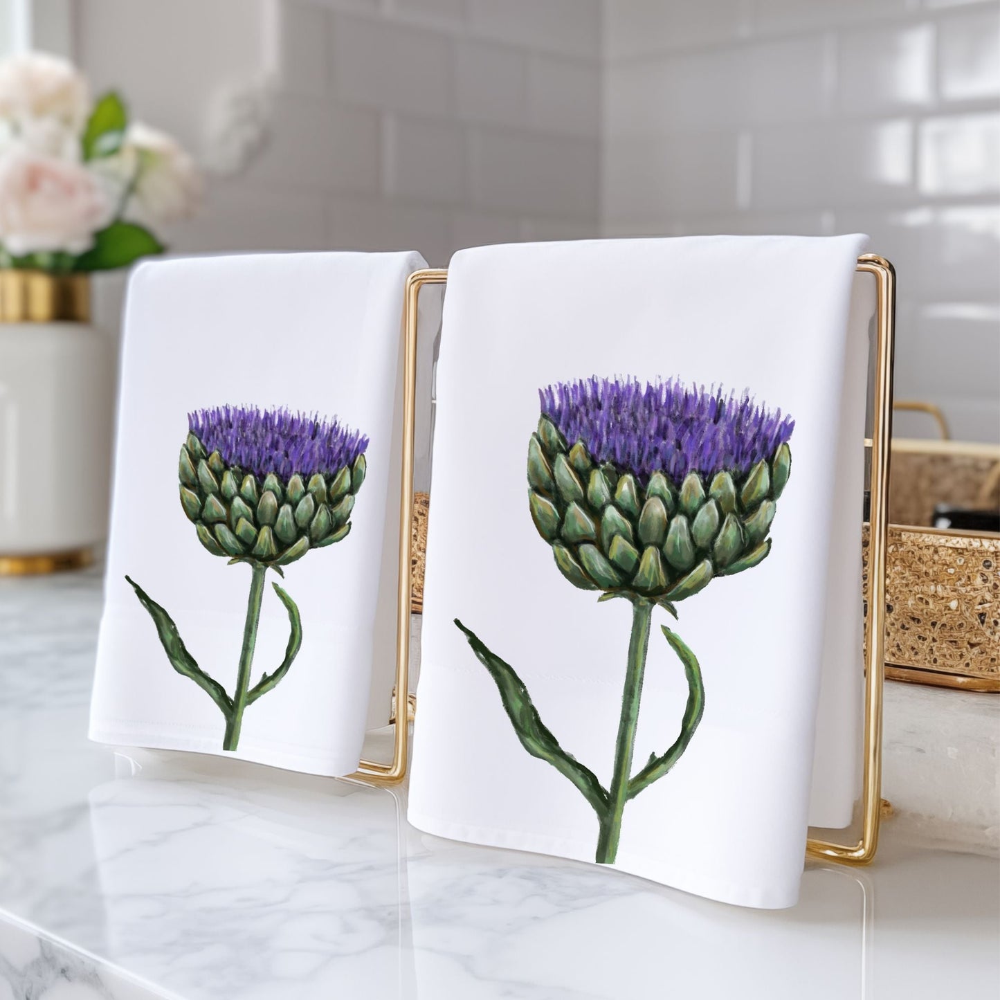 Artichoke Flower Bathroom Towel - MerikaArt