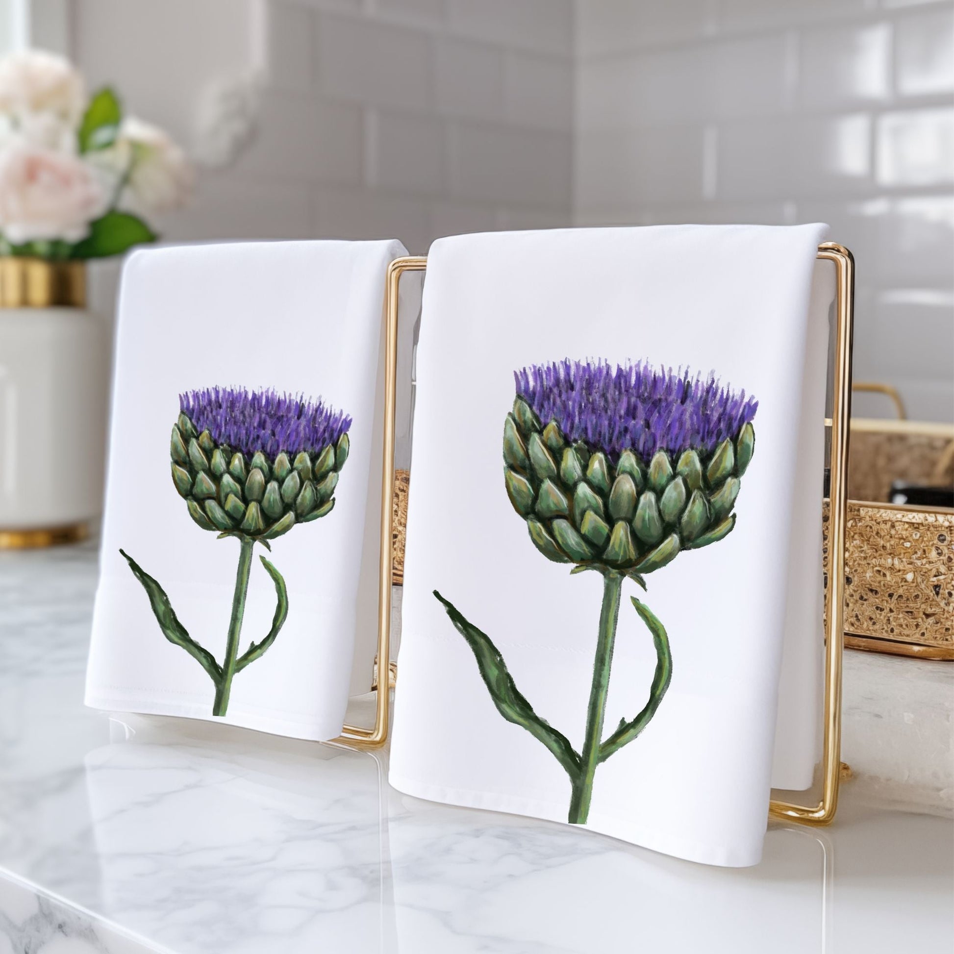 Artichoke Flower Bathroom Towel - MerikaArt
