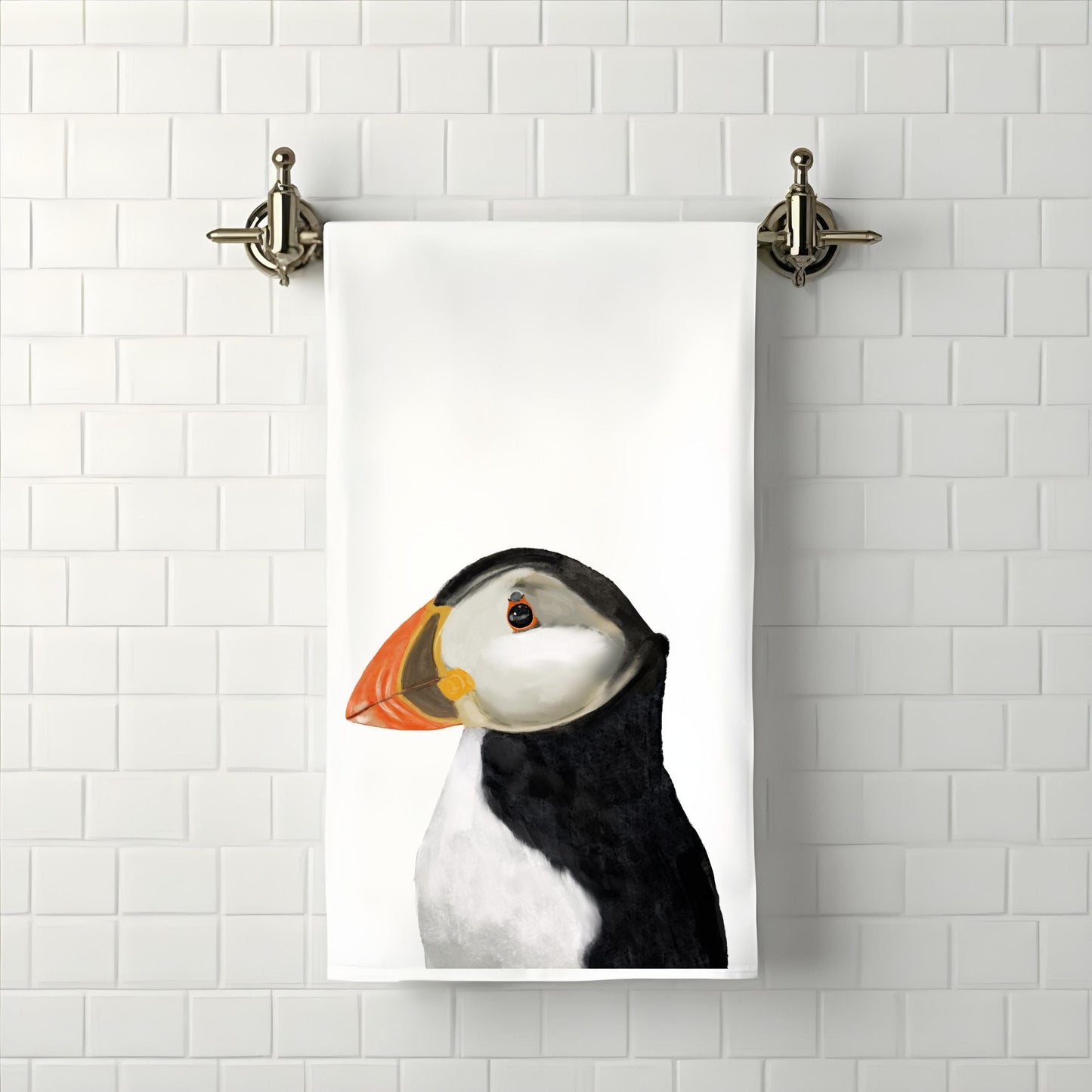 Atlantic Puffin Bathroom Towel - MerikaArt