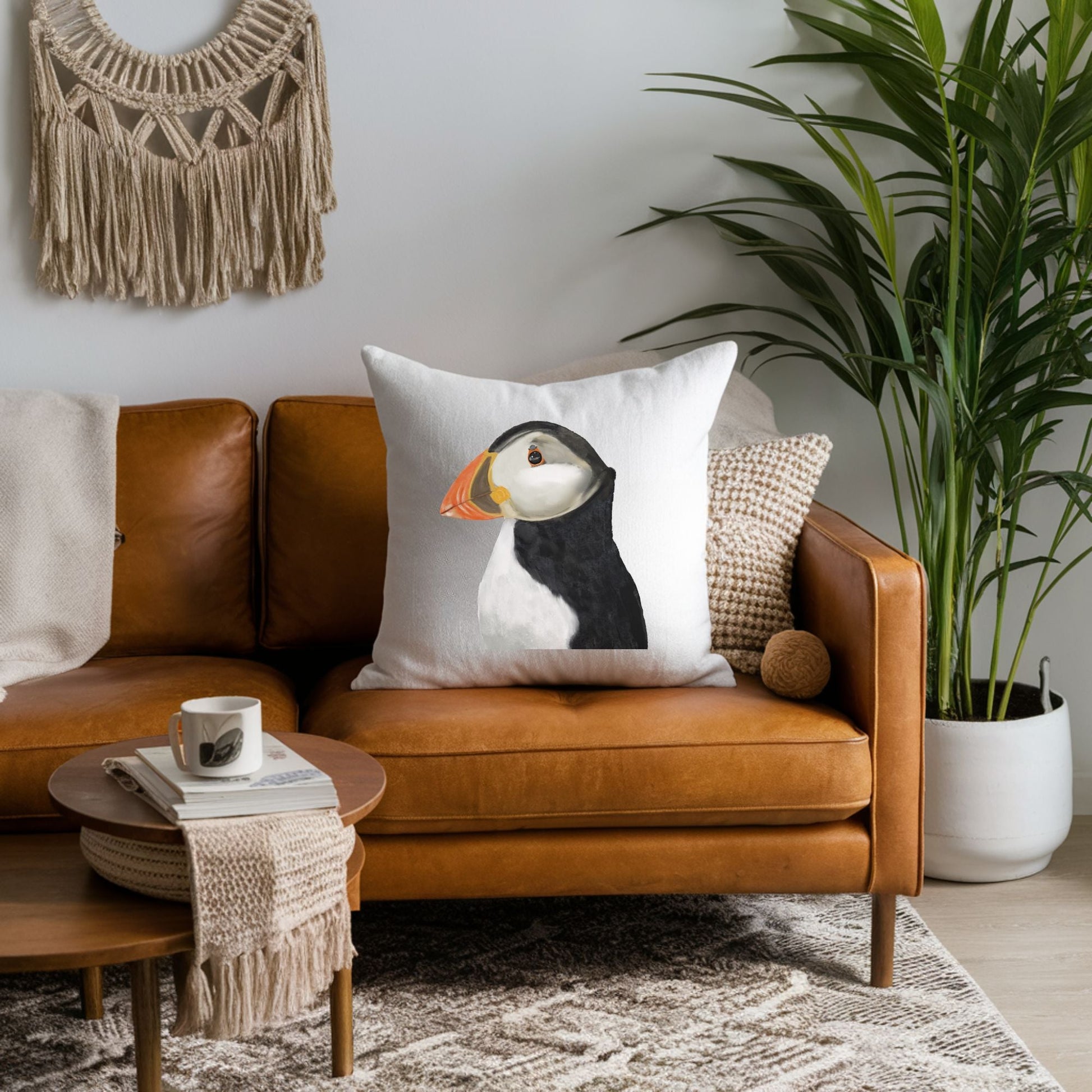 Atlantic Puffin Bird Pillow - MerikaArt