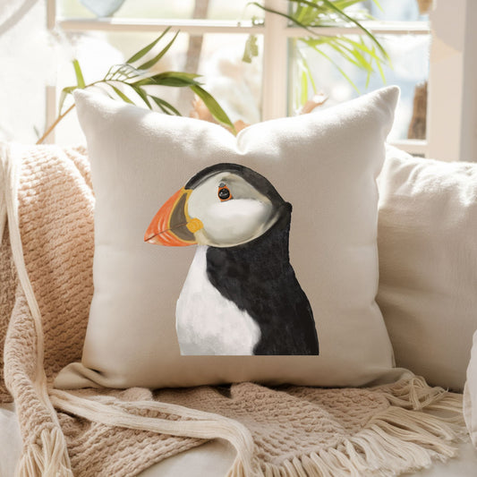 Atlantic Puffin Bird Pillow - MerikaArt