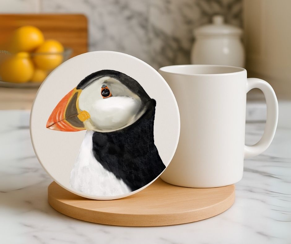 Atlantic Puffin Ceramic Coaster - MerikaArt
