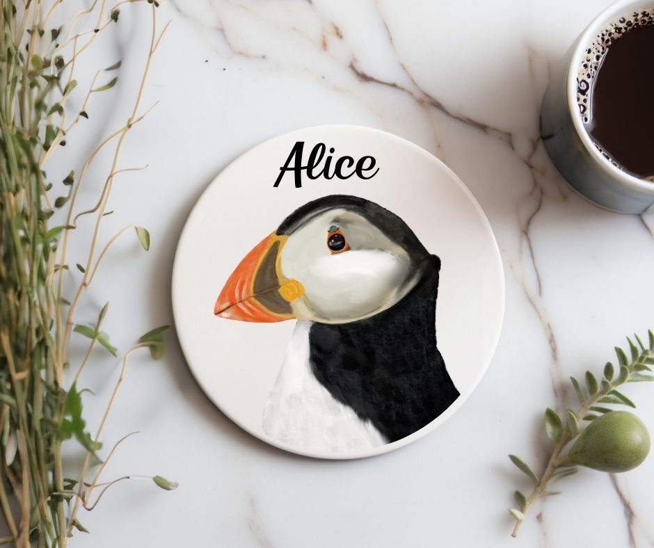 Atlantic Puffin Ceramic Coaster - MerikaArt