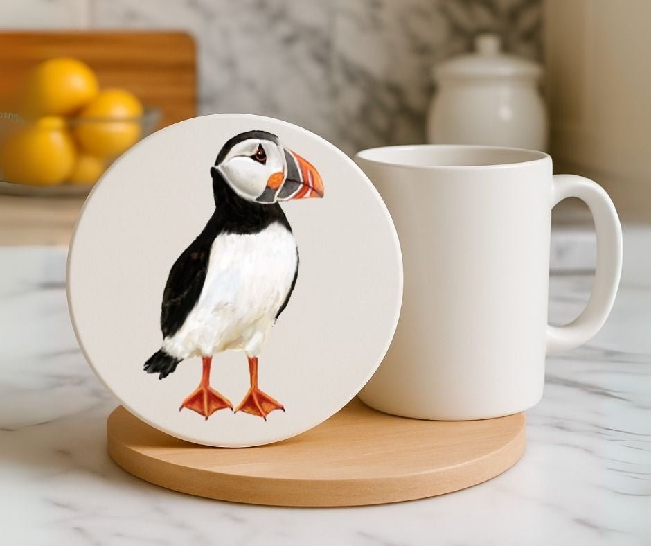 Atlantic Puffin Ceramic Coaster - MerikaArt