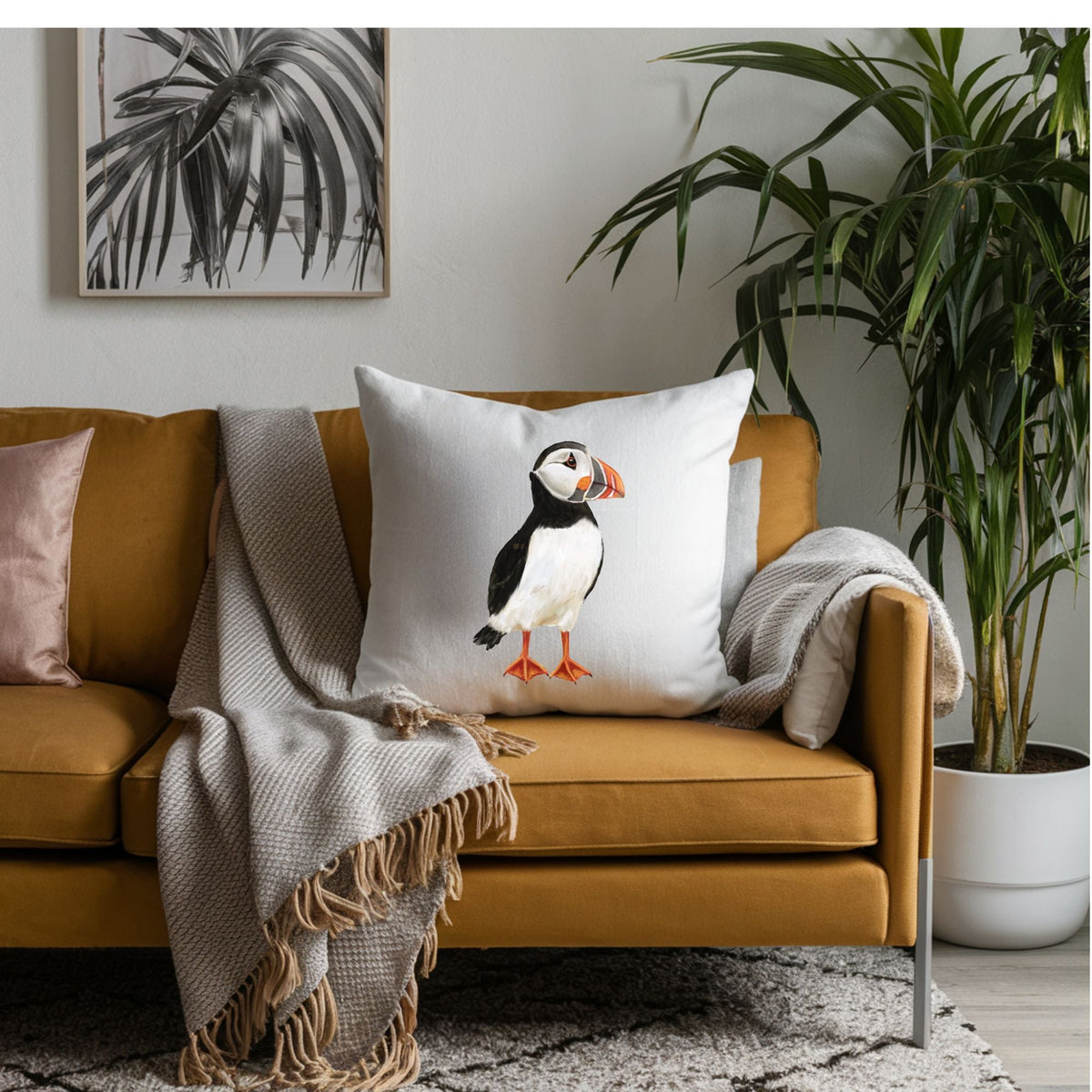 Atlantic Puffin Pillow - MerikaArt