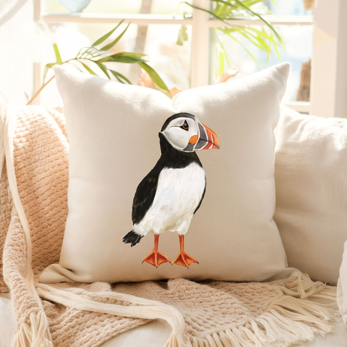 Atlantic Puffin Pillow - MerikaArt