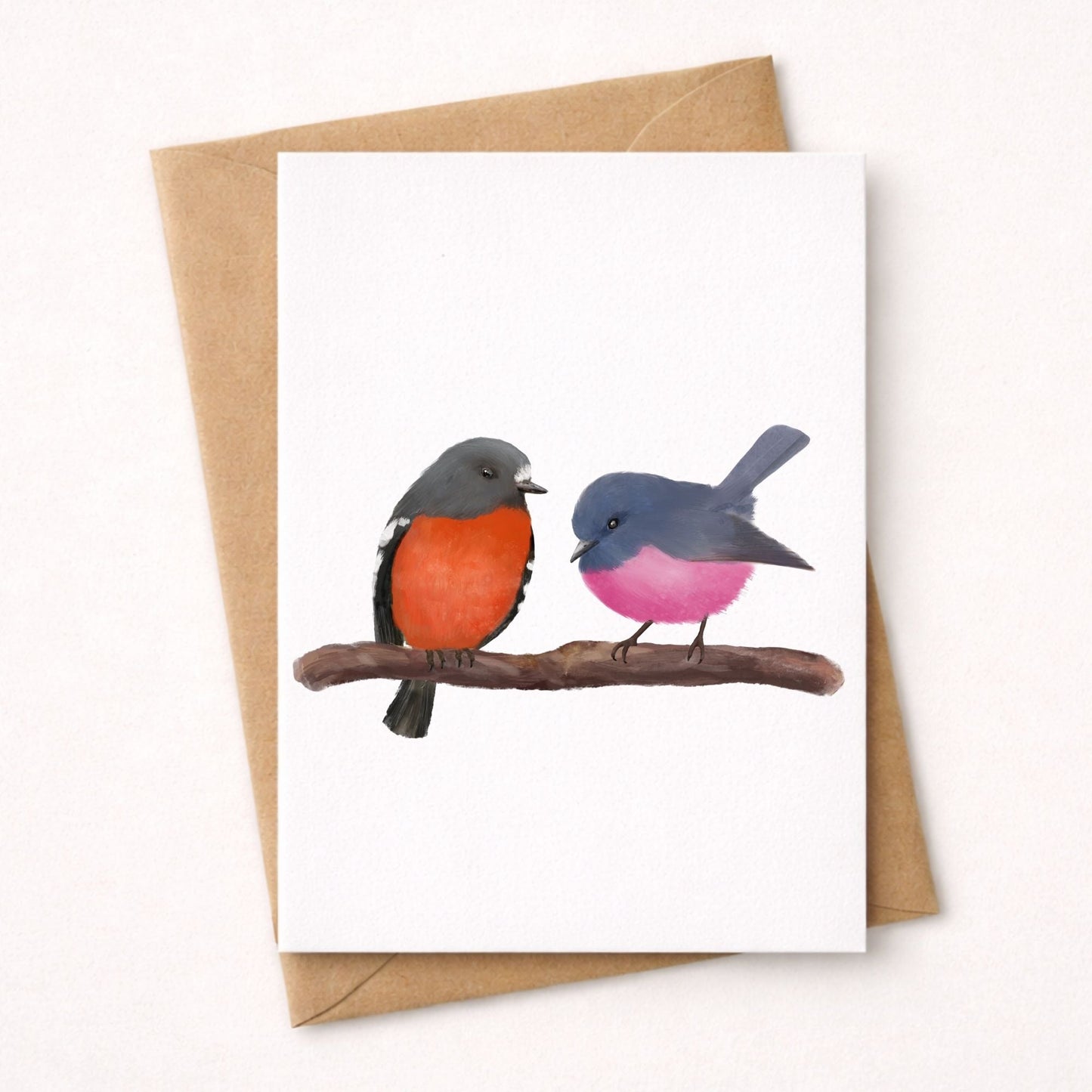 Australian Flame And Pink Robin Pair Postcard - MerikaArt