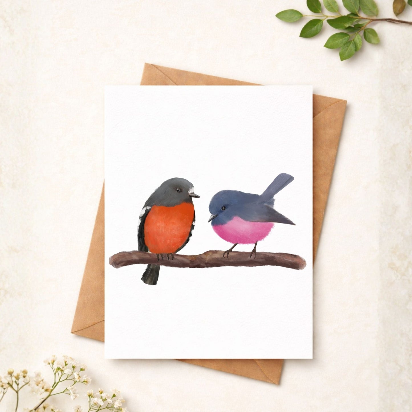 Australian Flame And Pink Robin Pair Postcard - MerikaArt