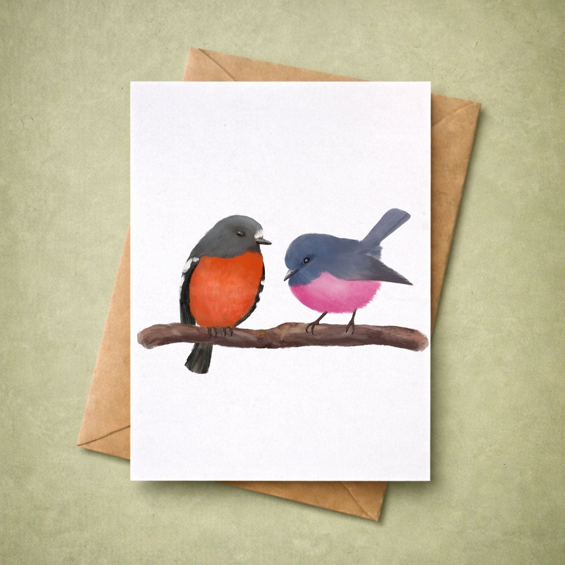 Australian Flame And Pink Robin Pair Postcard - MerikaArt