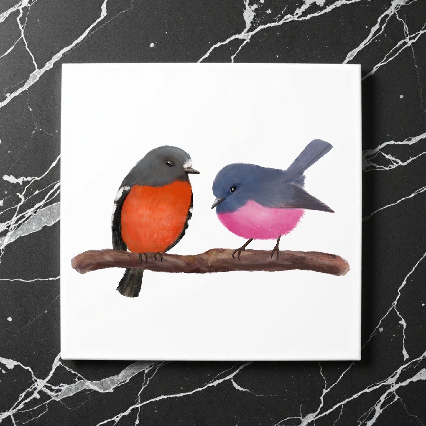 Australian Flame Robins Ceramic Tile - MerikaArt