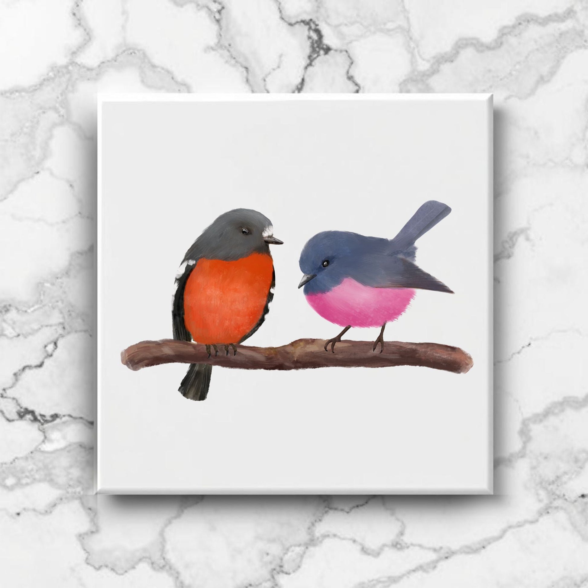 Australian Flame Robins Ceramic Tile - MerikaArt