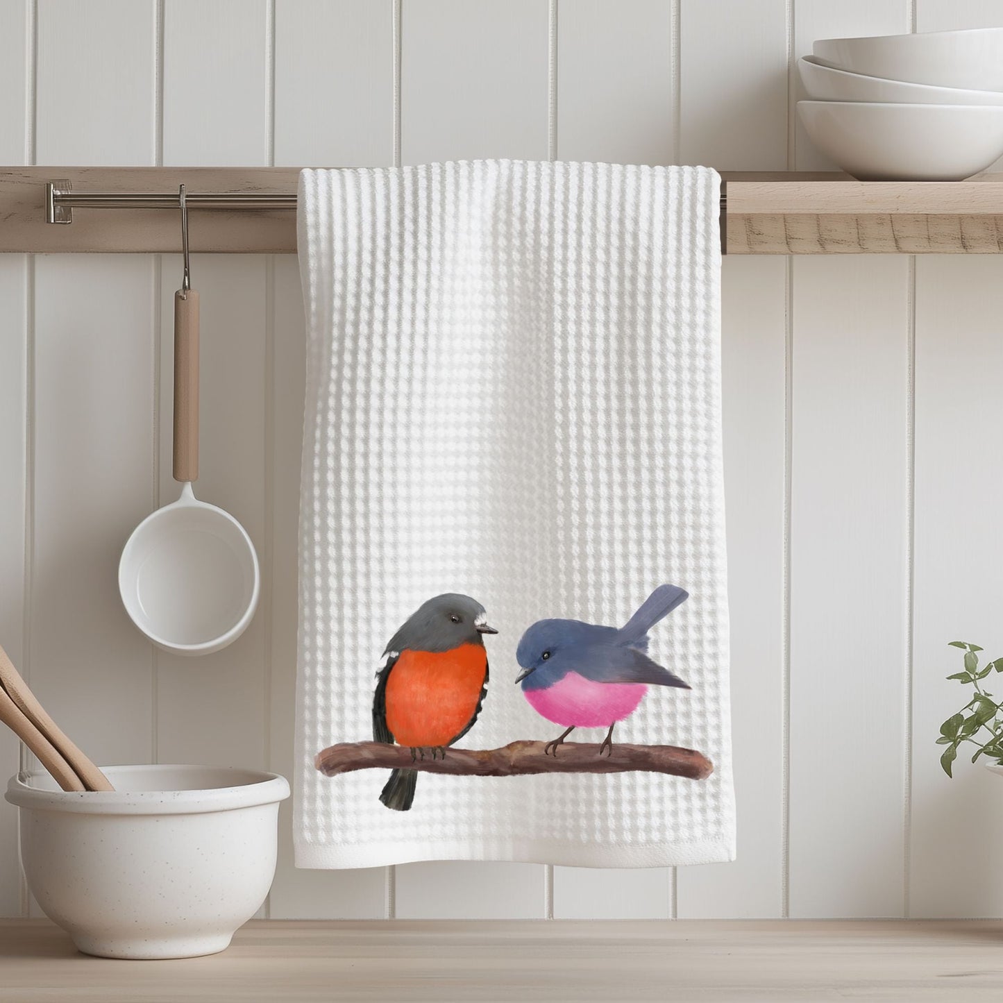 Australian Pink and Red Birds Kitchen Towel - MerikaArt