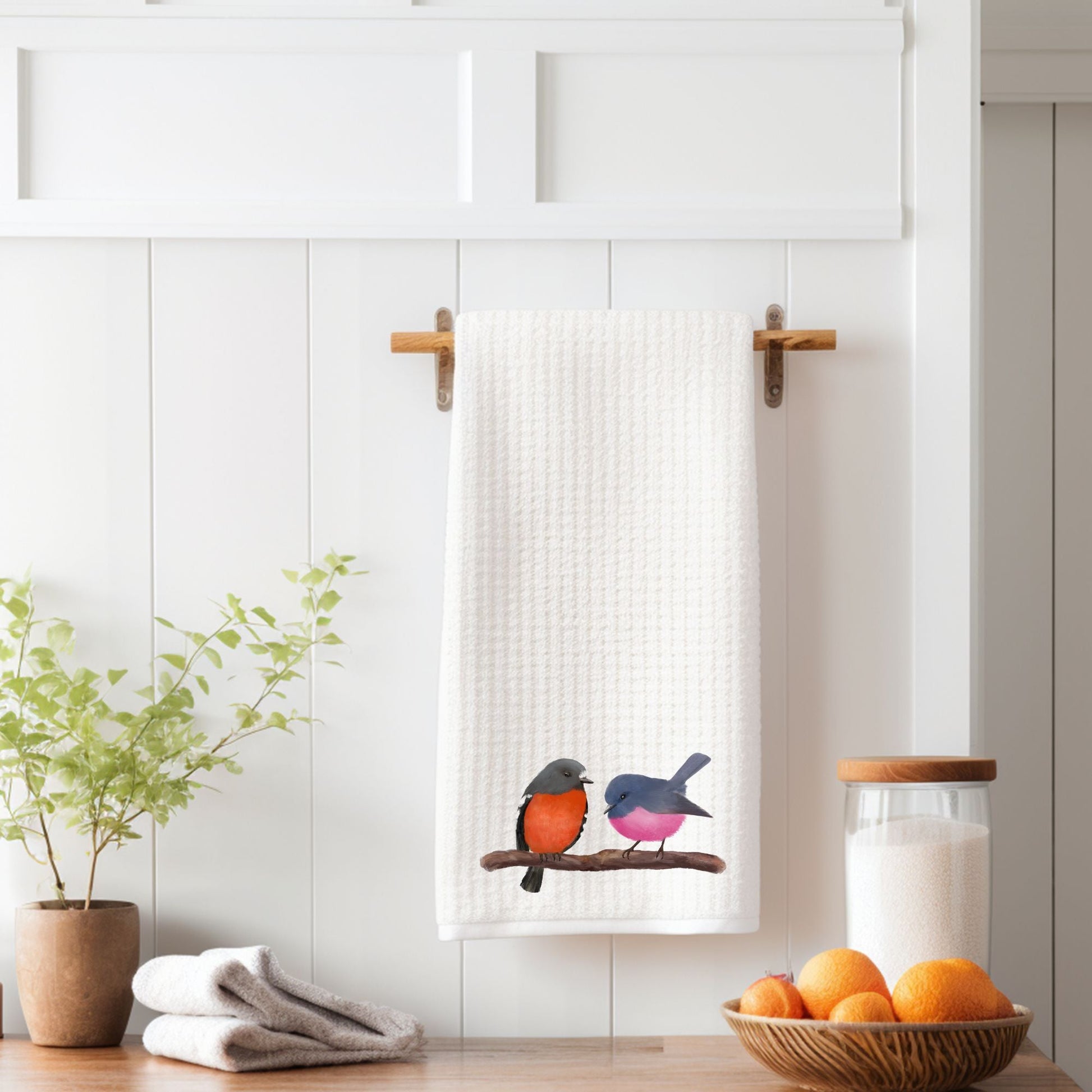 Australian Pink and Red Birds Kitchen Towel - MerikaArt