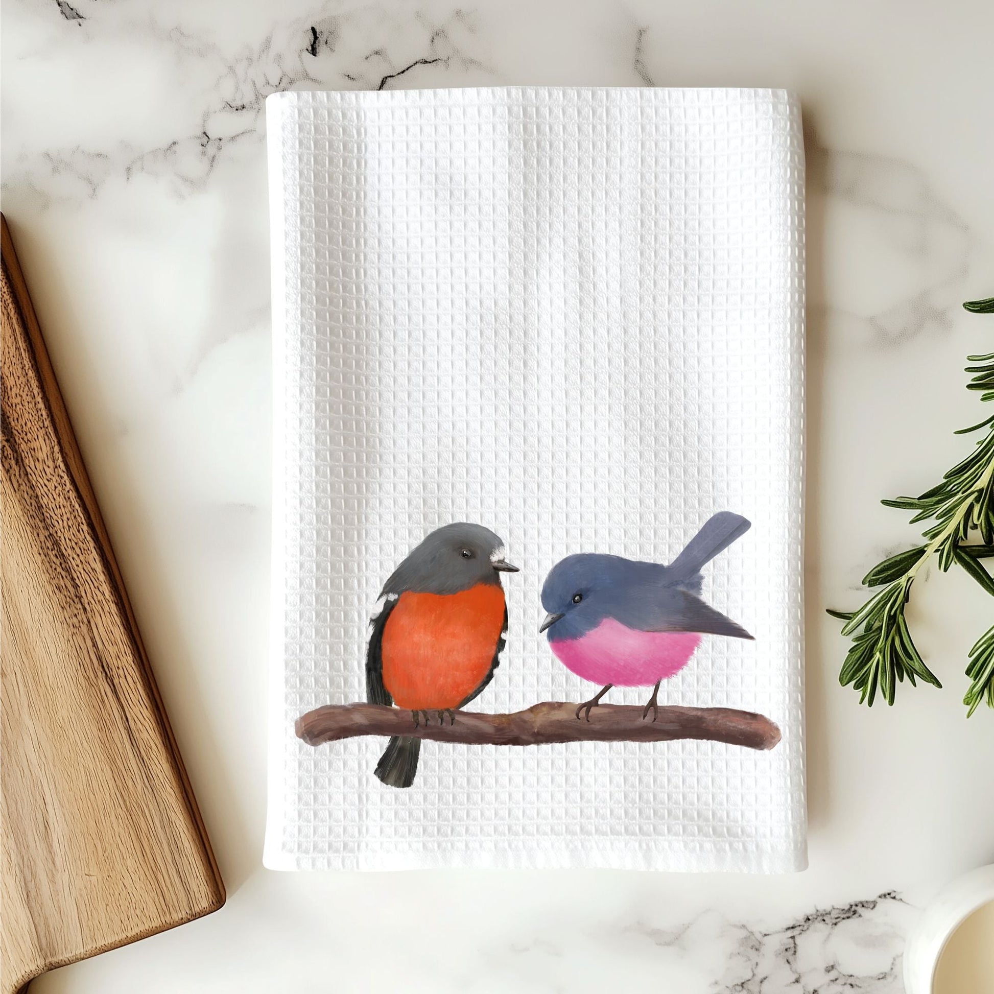 Australian Pink and Red Birds Kitchen Towel - MerikaArt