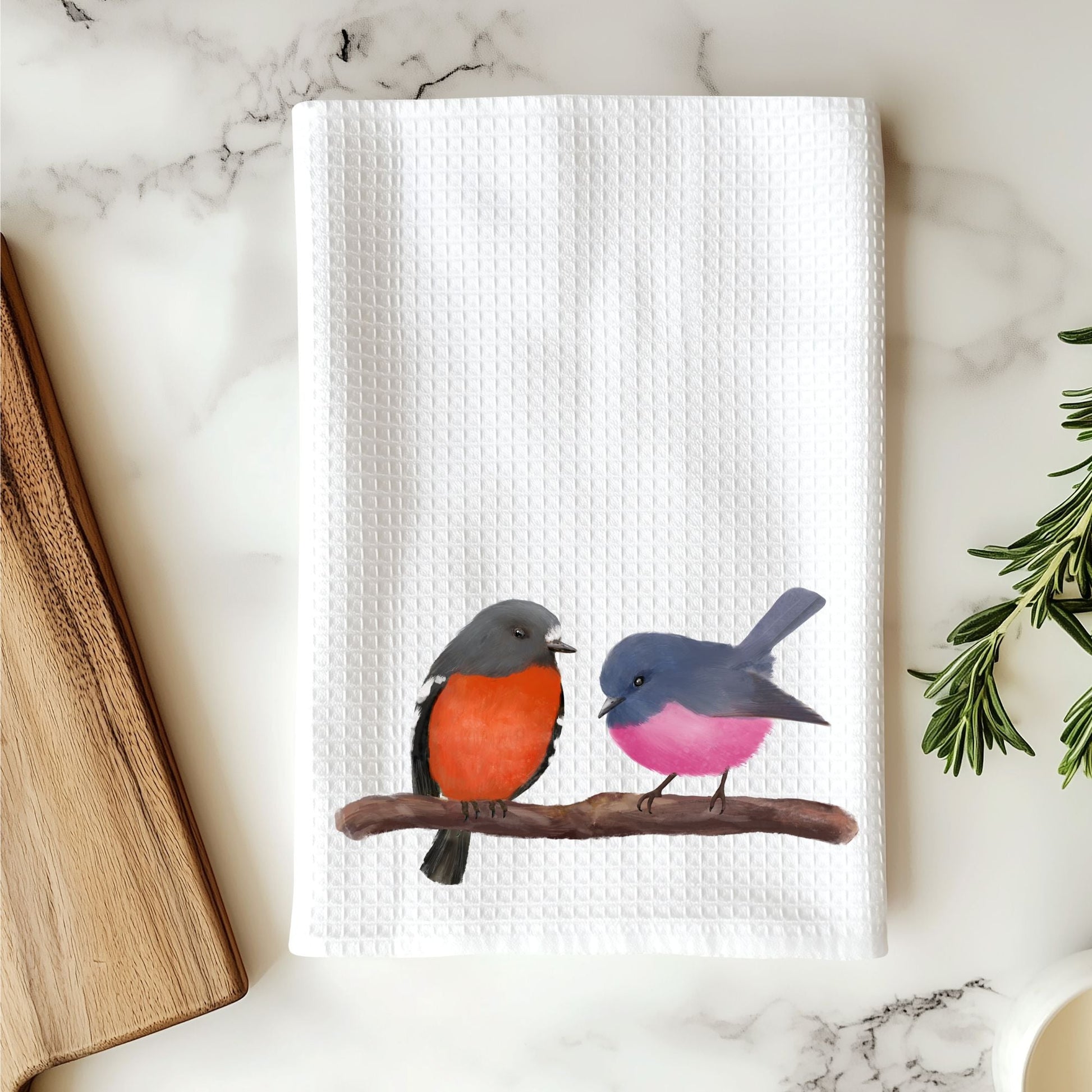 Australian Pink and Red Birds Kitchen Towel - MerikaArt