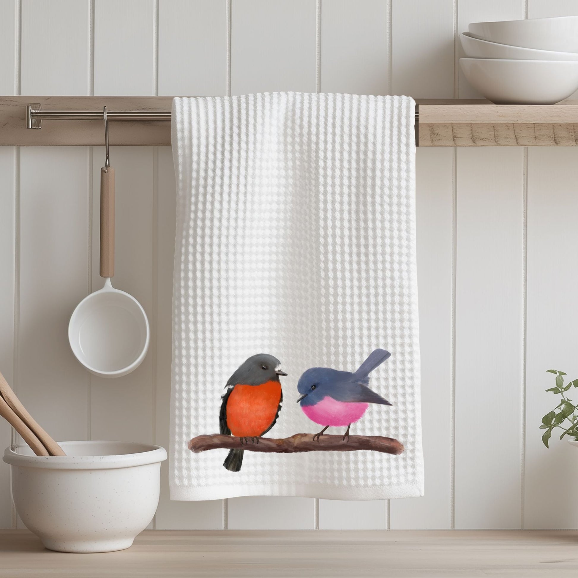 Australian Pink and Red Birds Kitchen Towel - MerikaArt