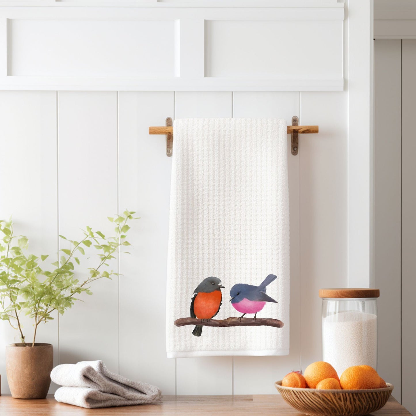 Australian Pink and Red Birds Kitchen Towel - MerikaArt
