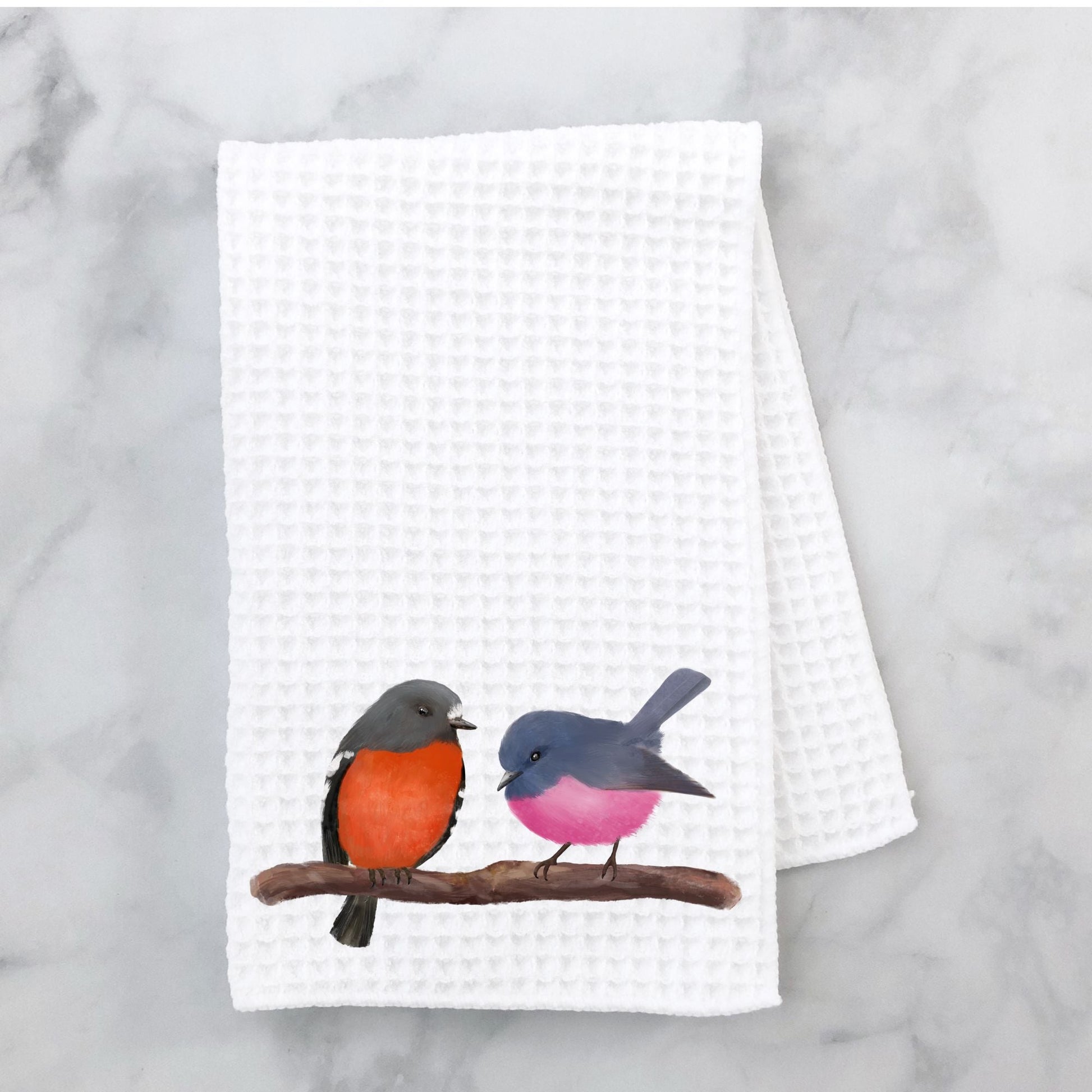 Australian Pink and Red Birds Kitchen Towel - MerikaArt