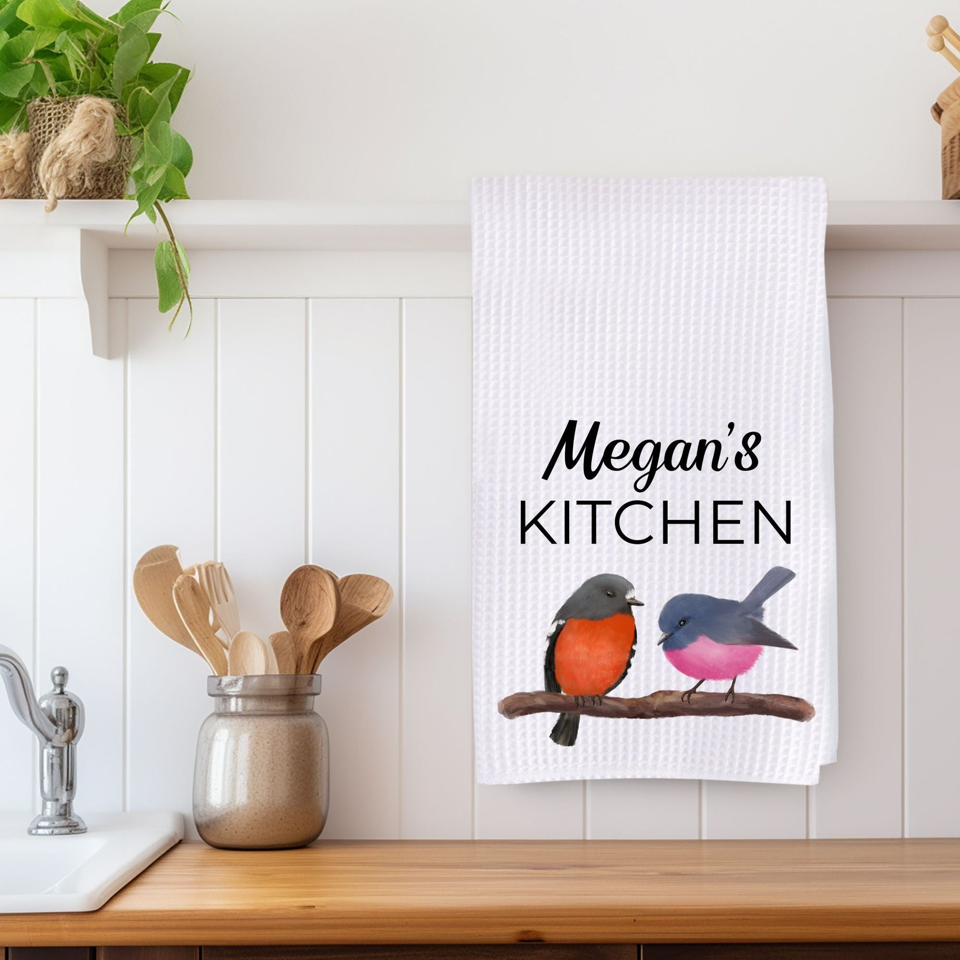 Australian Pink and Red Birds Kitchen Towel - MerikaArt