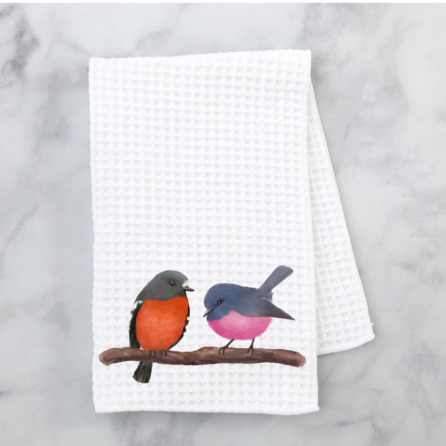 Australian Pink and Red Birds Kitchen Towel - MerikaArt