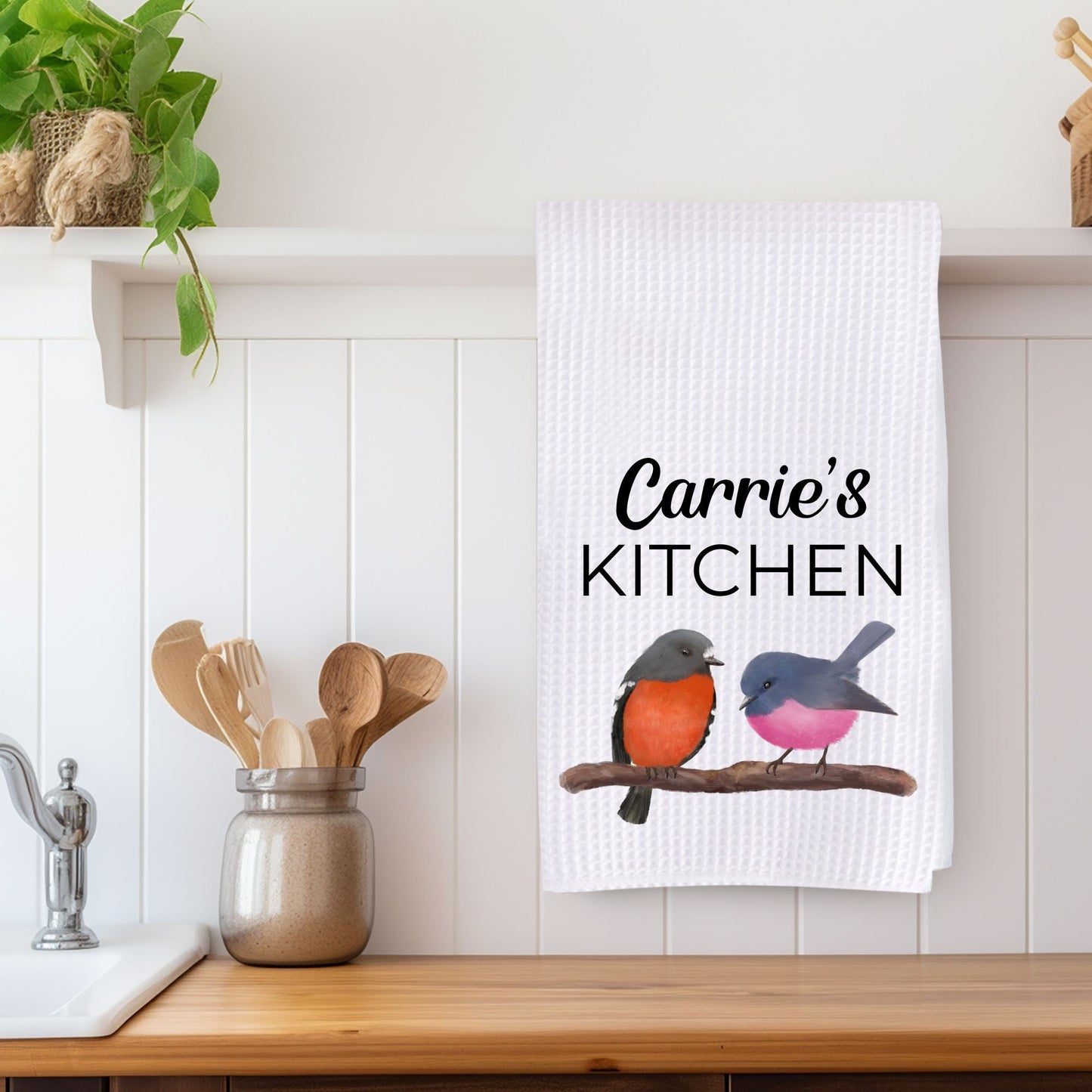 Australian Pink and Red Birds Kitchen Towel - MerikaArt