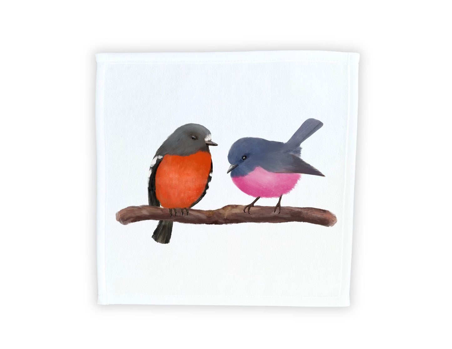 Australian Robins on Branch Washcloth - MerikaArt