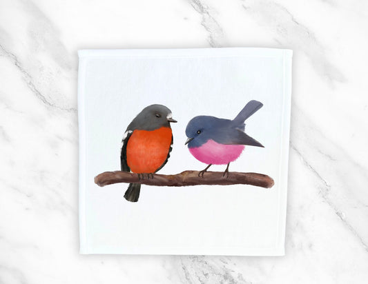 Australian Robins on Branch Washcloth - MerikaArt