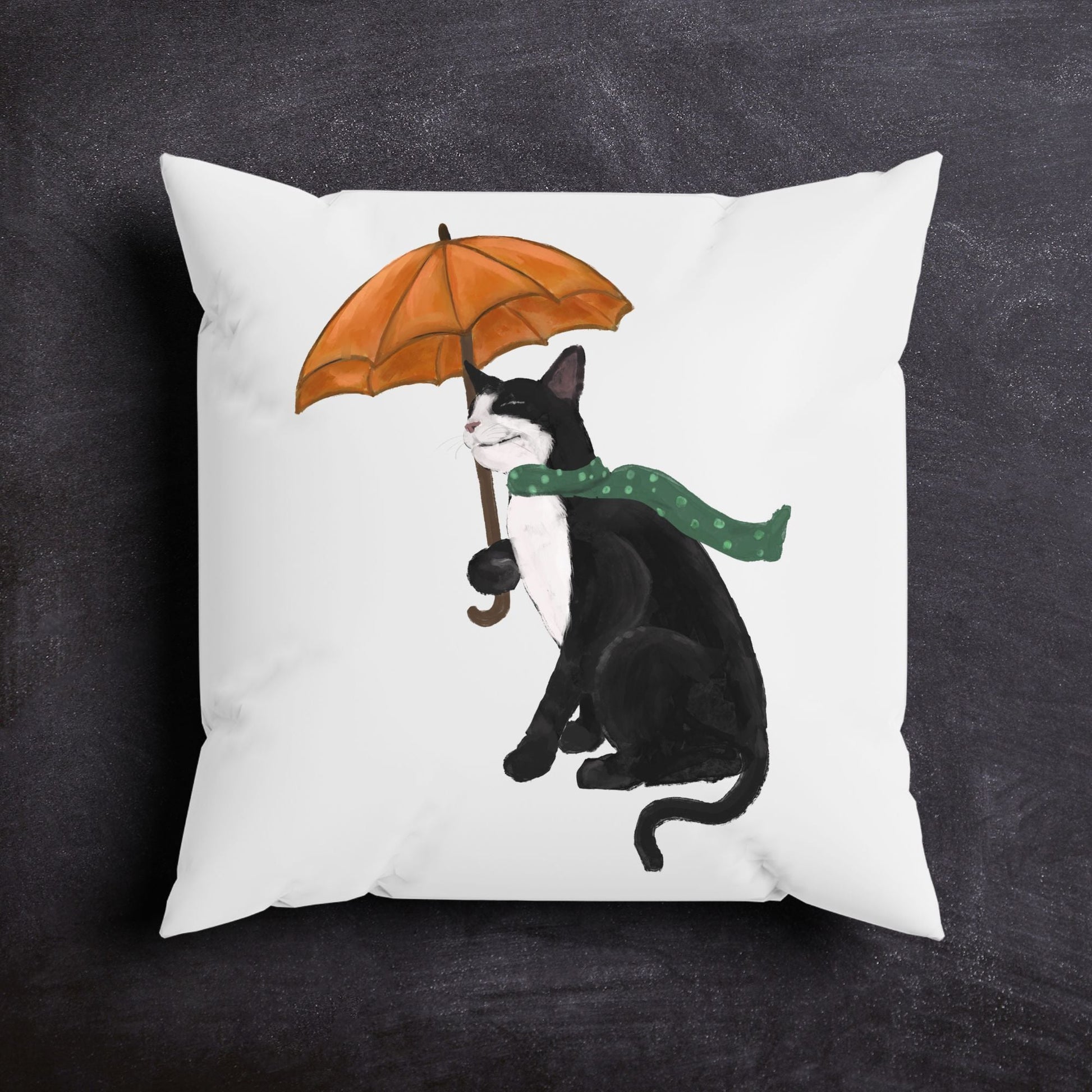Autumn Cat with Umbrella Pillow - MerikaArt
