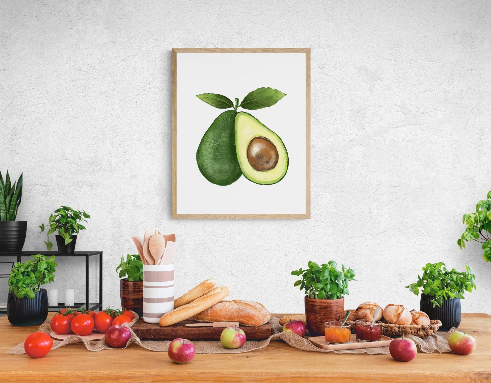 Avocado Art Print, Avocado Wall Art, Kitchen Wall Hanging, Dining Room Decor, Painting for Vegans, Fruit Illustration, Farmhouse Wall Decor - MerikaArt