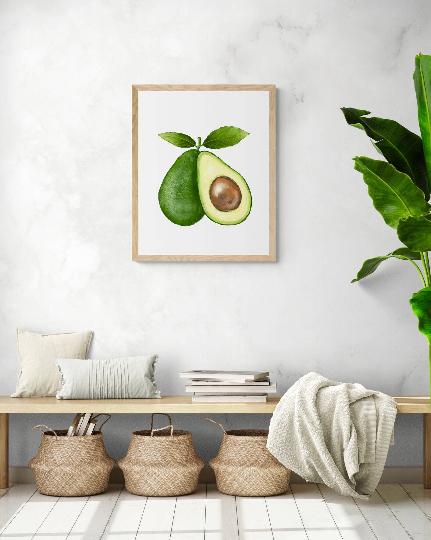 Avocado Art Print, Avocado Wall Art, Kitchen Wall Hanging, Dining Room Decor, Painting for Vegans, Fruit Illustration, Farmhouse Wall Decor - MerikaArt