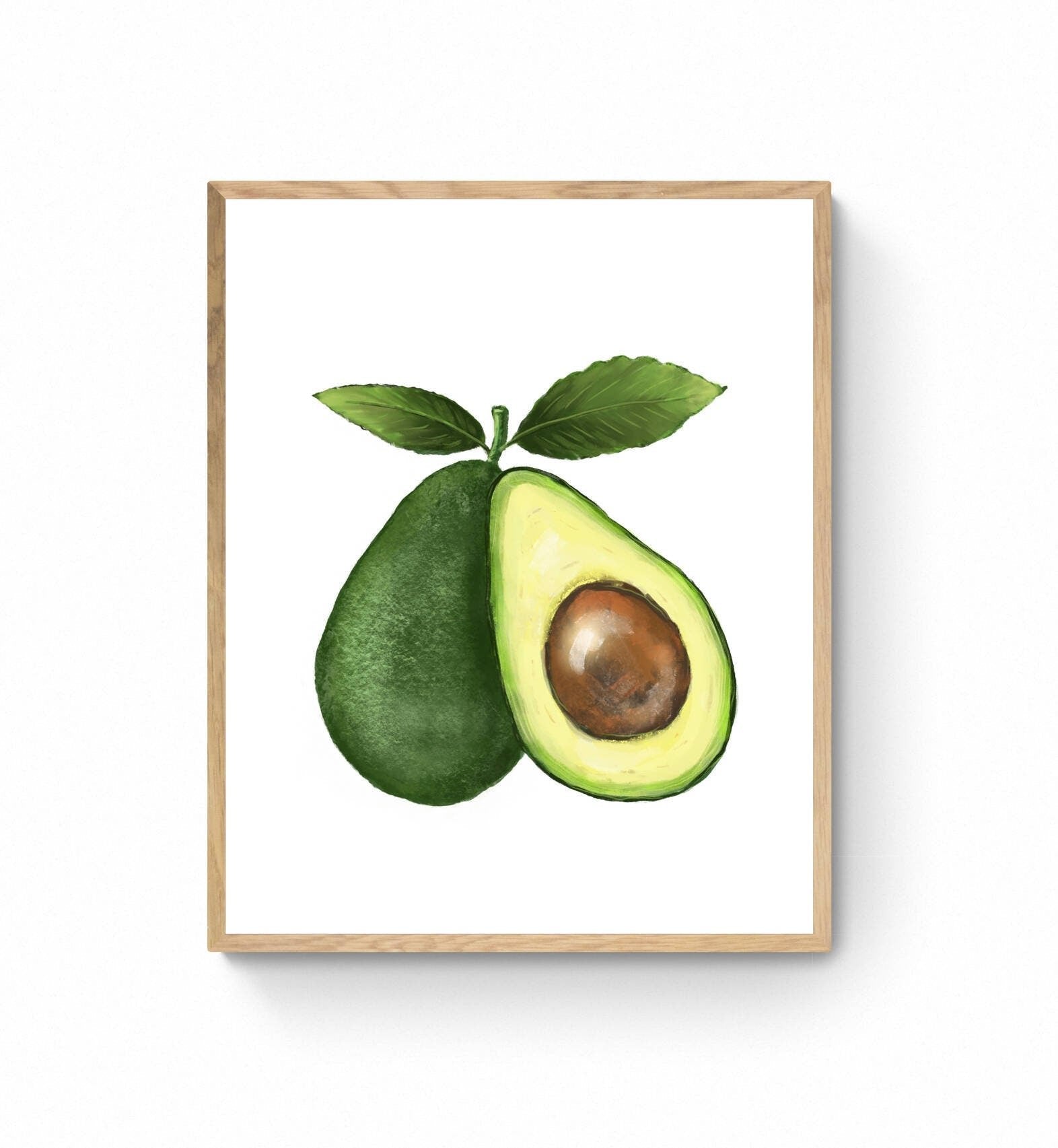 Avocado Art Print, Avocado Wall Art, Kitchen Wall Hanging, Dining Room Decor, Painting for Vegans, Fruit Illustration, Farmhouse Wall Decor - MerikaArt