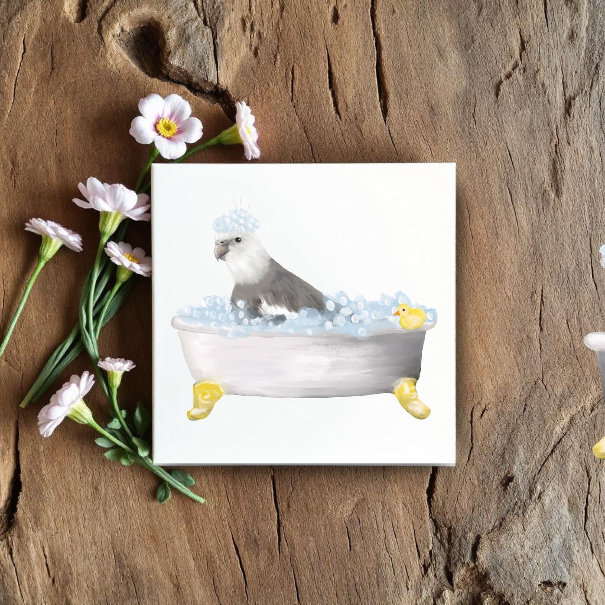 Bald Eagle in Bathtub Ceramic Tile – Handcrafted Whimsical Art Decor - MerikaArt