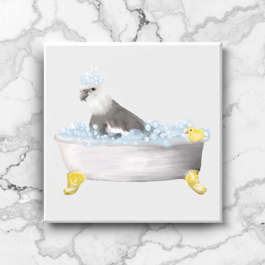 Bald Eagle in Bathtub Ceramic Tile – Handcrafted Whimsical Art Decor - MerikaArt